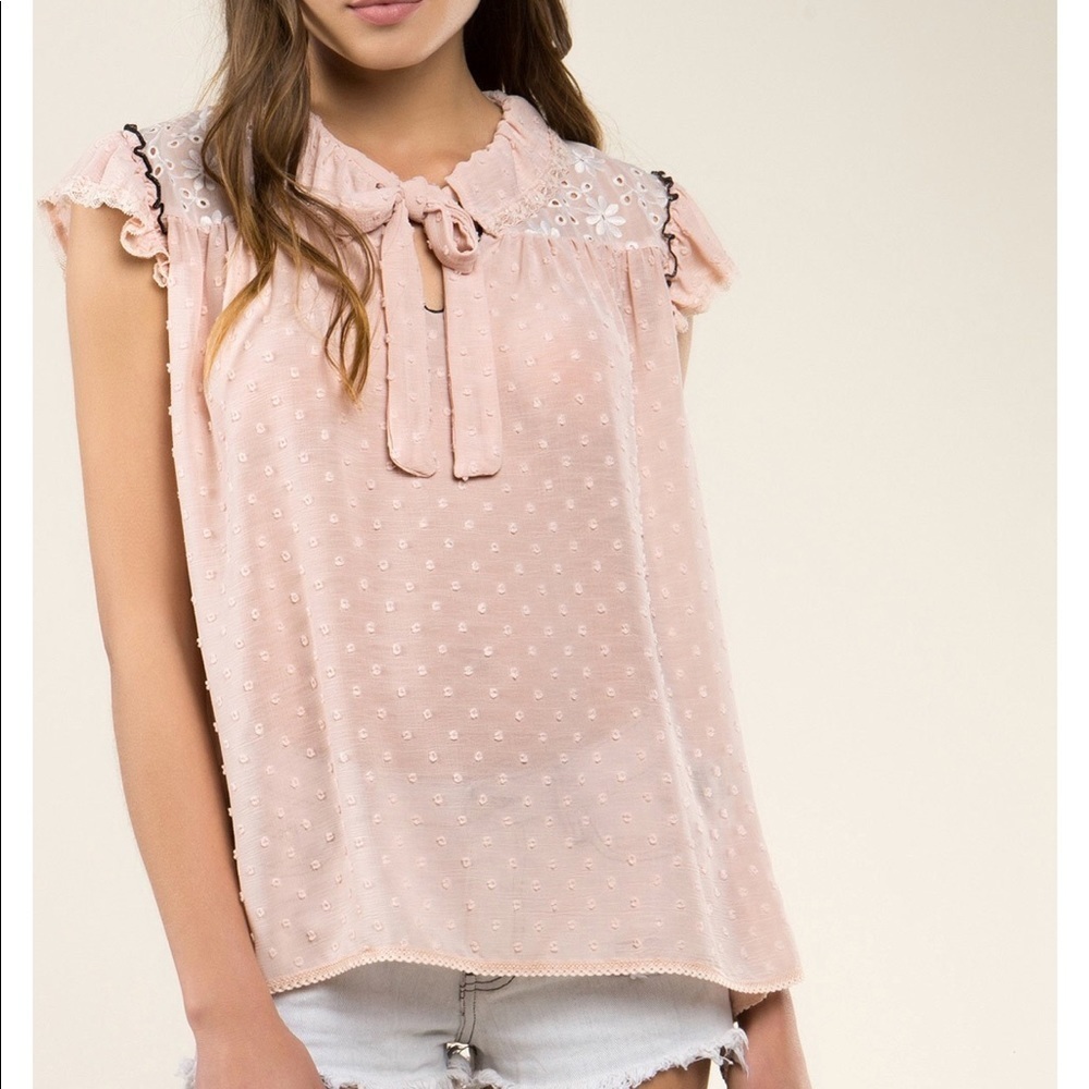POL Pink Swiss Dot Bow Top